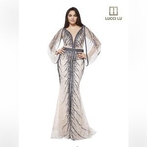 Lucci Lu Elegant Black and Cream Evening Gown